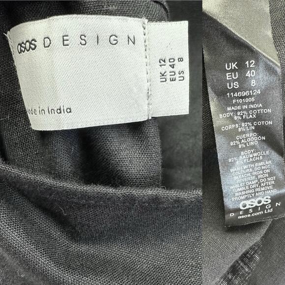 ASOS DESIGN Linen Square Neck Mini Slip Sundress In Black US size 8 Open Back - Picture 3 of 15